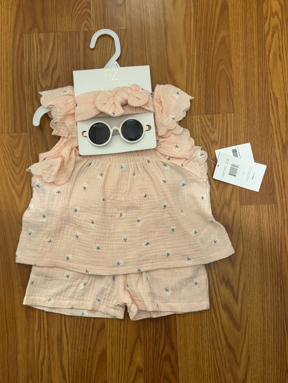 Rachel Zoe Blush Pink Floral Baby Dress with Scalloped Sleeves